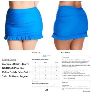 Raisins curve 24W plus size blue ruffle swim skirt NWT